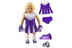 American Fashion World Purple Cheerleading Outfit for 18-Inch Dolls | Accessories Included | Premium Quality & Trendy Design | Dolls Clothes | Outfit Fashions for Dolls for Popular Brands