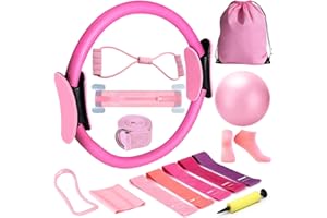 HUGOMOVA Home Pilates Kit for Women, Pilates Equipment Set with Magic Circle Hoop, Anti-Burst Ball & 5 Resistance Bands, Compact Toning Fitness Essentials Starter Set