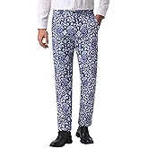 Lars Amadeus Retro Floral Dress Pants for Men's Flat Front Formal Paisley Flower Pattern Trouser