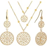 TaYolnFaSo 18K Gold Electroplate Jewelry Set Round Hollow Flower Necklace Earrings Set Floral Jewelry Christmas Gift for Women