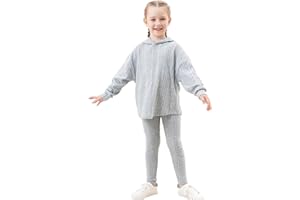 Babioboa Girls 2 Piece Knit Hoodie Tracksuit Rib-Knit Sweatsuits Pullover Hooded Sweatshirts Legging Pants 2 Piece Outfit