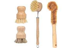 4Pcs Bamboo Scrub Brush, Bamboo Dish Brush Set, Wooden Scrub Brushes, Natural Kitchen Clean Dish Scrubber, Multipurpose Woode