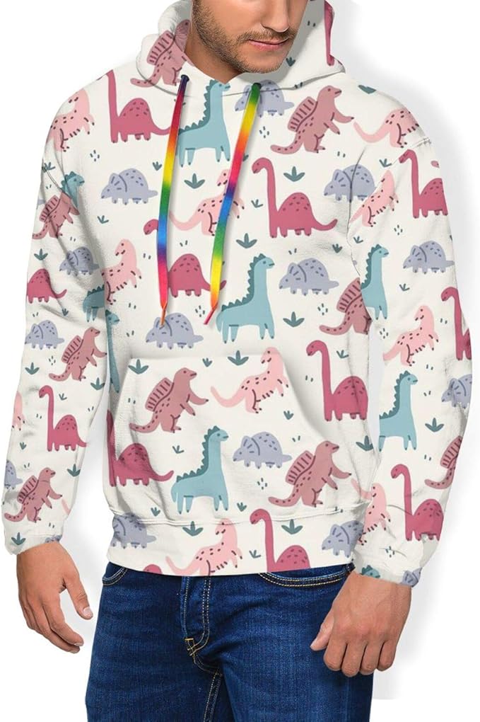 Colorful Dinosaurs Active Hoodies Men's Sweatshirts Plus Velvet Thicken Keep Warm Long Sleeve