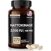 Zenavea - Nattokinase Supplement 2000 FU of Enzyme - 270 Capsules - 100mg | Vegan &middot; Gluten Free &middot; Non-GMO &middot; Independently 3rd Party Tested &middot; Blood Flow and Circulation Support