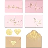 Winoo Design 100 PK Pink and Gold Thank You Cards with Envelopes Bulk - 5 x 3.5 Inches Personalized Thank You Notes for Baby Shower Wedding Small Business Graduation Funeral Birthday