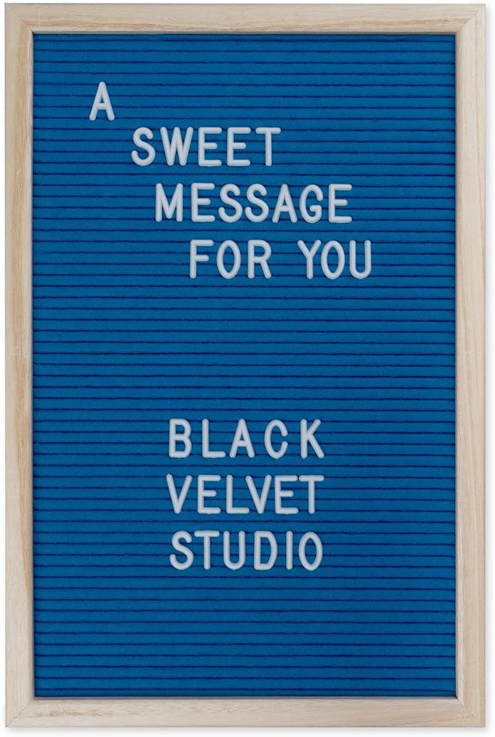 Black Velvet Studio Letter board, Word wood and felt, color Natural and Blue. rectangular, 149 letters, 45x30x2 cm.