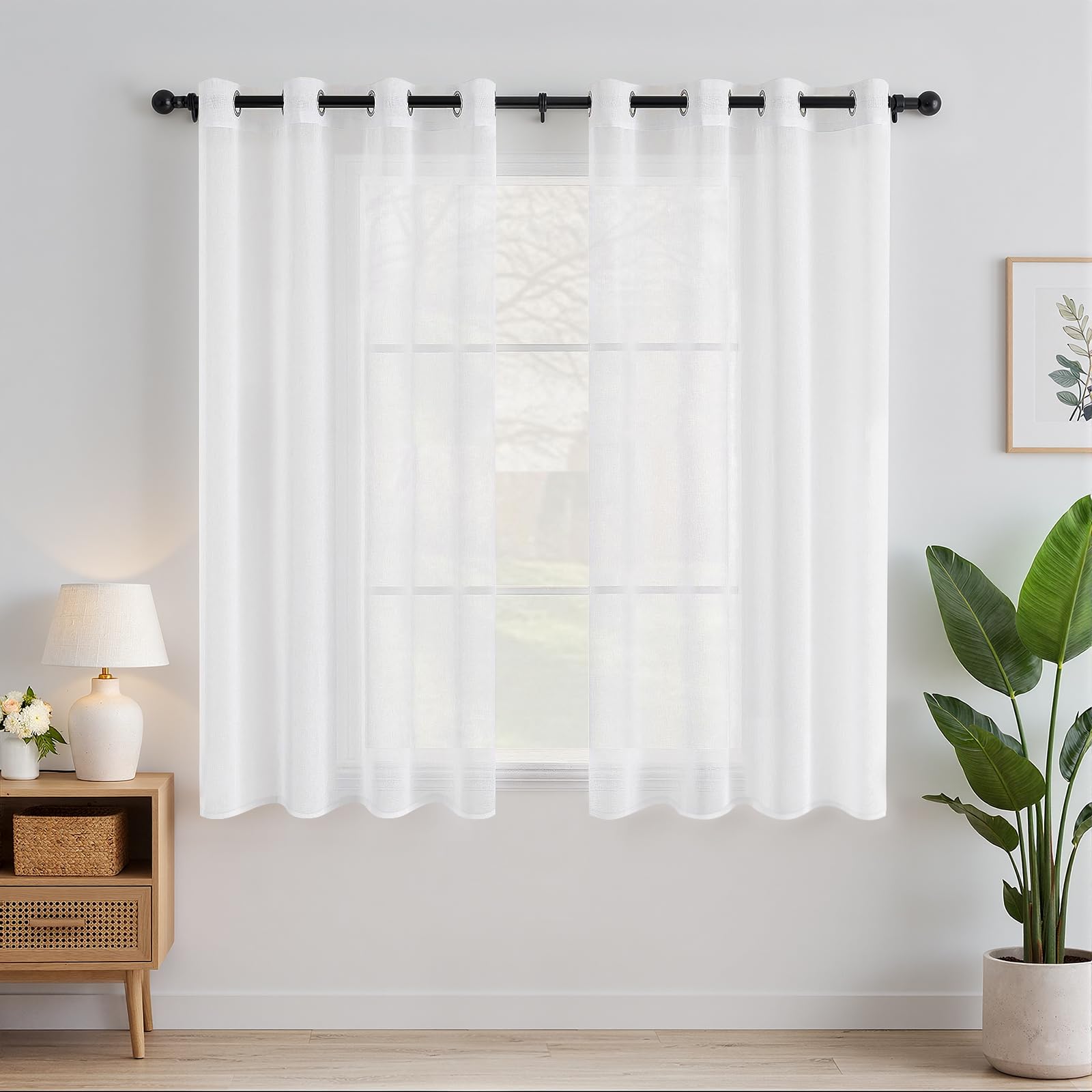 EMEMA Colour Pure Transparent Window Curtains, Smooth Panels Window Curtain Curtains Elegant Treatment for Bedroom Living Room Eyelet Curtains 2 Panels 55x57 Inch White
