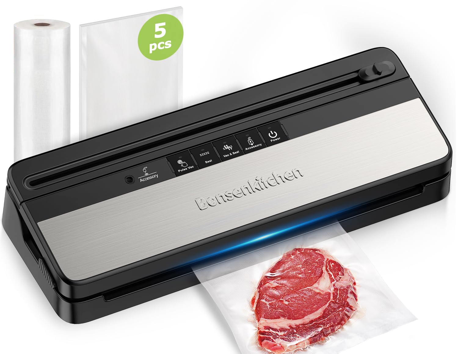 Photo 1 of ** SOLD AS IS NO RETURN/REFUNDS**
Bonsenkitchen Vacuum Sealer, Multi-Functional Food Sealer with 1 Roll Bag+ 5 Bags, Bag Storage | Built-in Cutter, Silver-Stainless steel