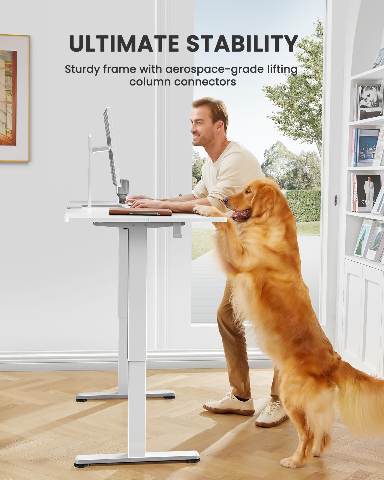 ErGear Height Adjustable Electric Standing Desk, 63 x 28 Inches Sit Stand up Desk, Large Memory Computer Home Office Desk with Two-Piece Desktop (White)