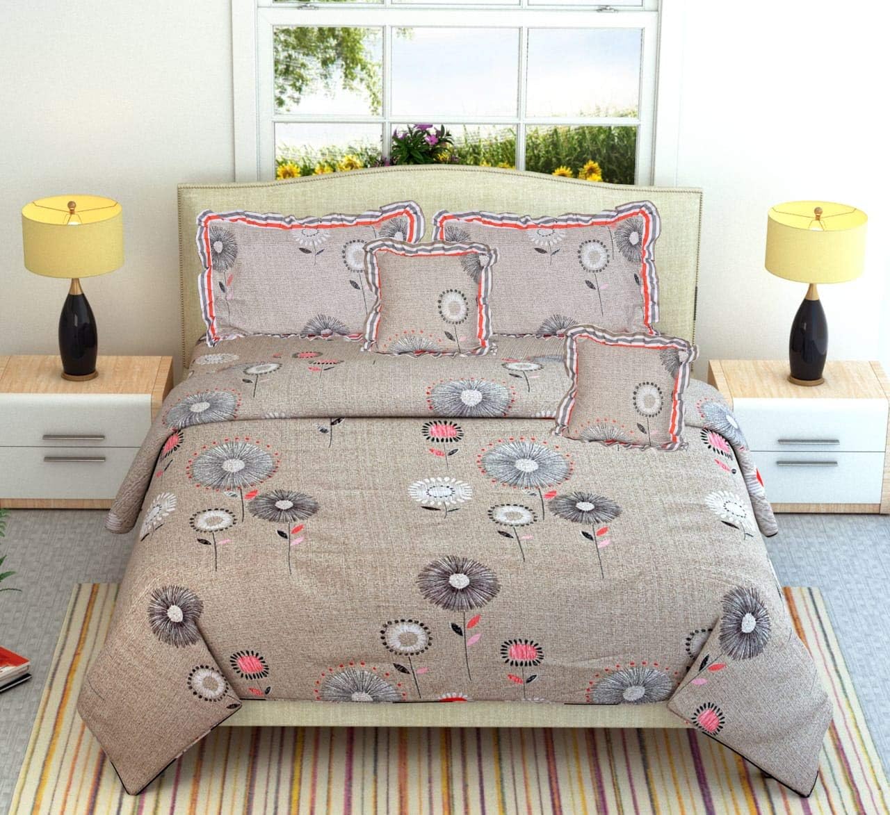 Kritarth Handicrafts Stripe Print Queen Size Double Bed Bedsheet with 2