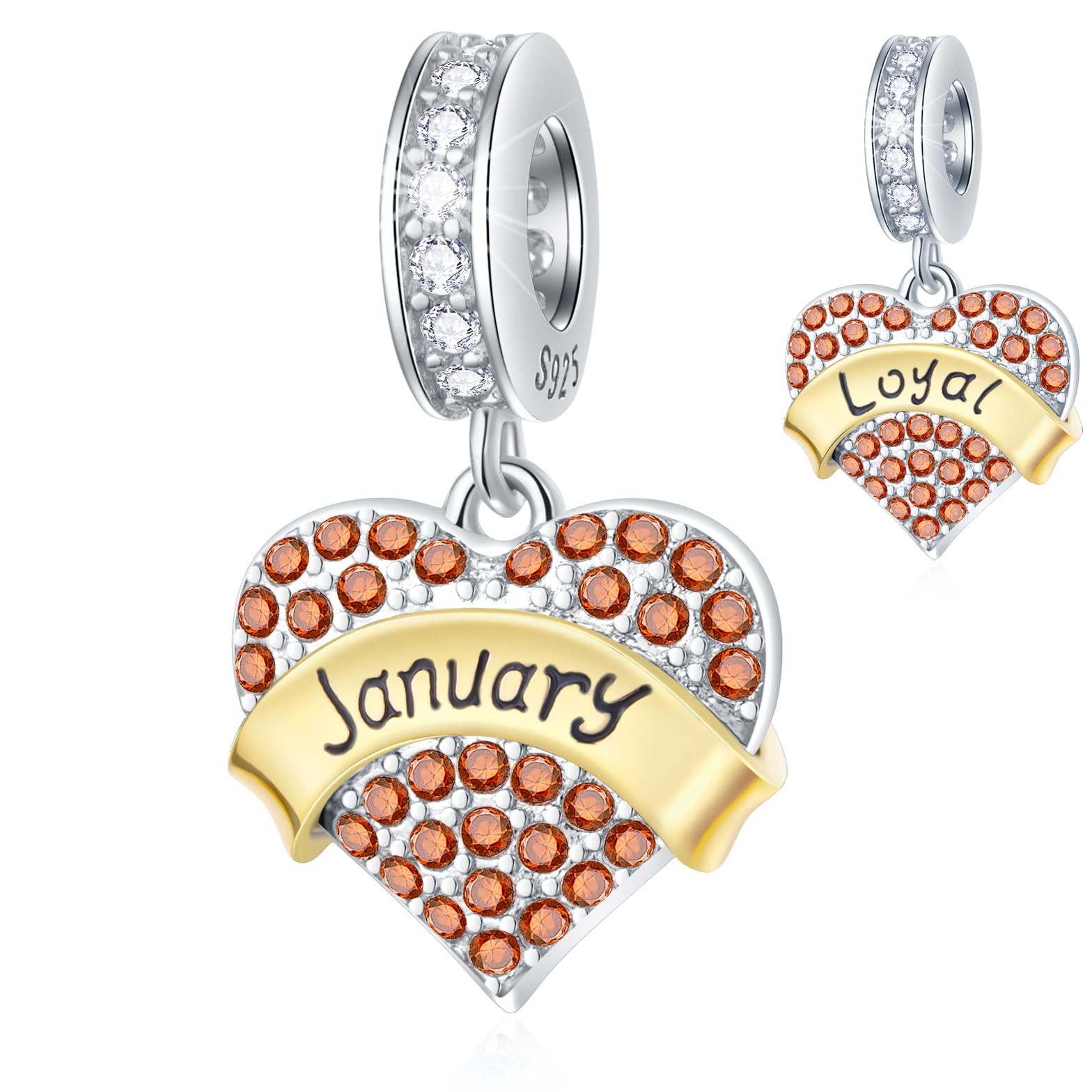 January Birthstone is Loyal Heart Charms, fits Pandora Birthday Charm Bracelet, 925 Sterling Silver Garnet Red Love Pendant Beads, Gift for Vanlentine's Day/New Year/Couple