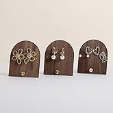 GemeShou 3pcs wooden jewelry earring organizer holder, walnut earring studs stand for boutique store, cute earring display for selling with 6 holes on each【Earring stand-Arch-3pcs】