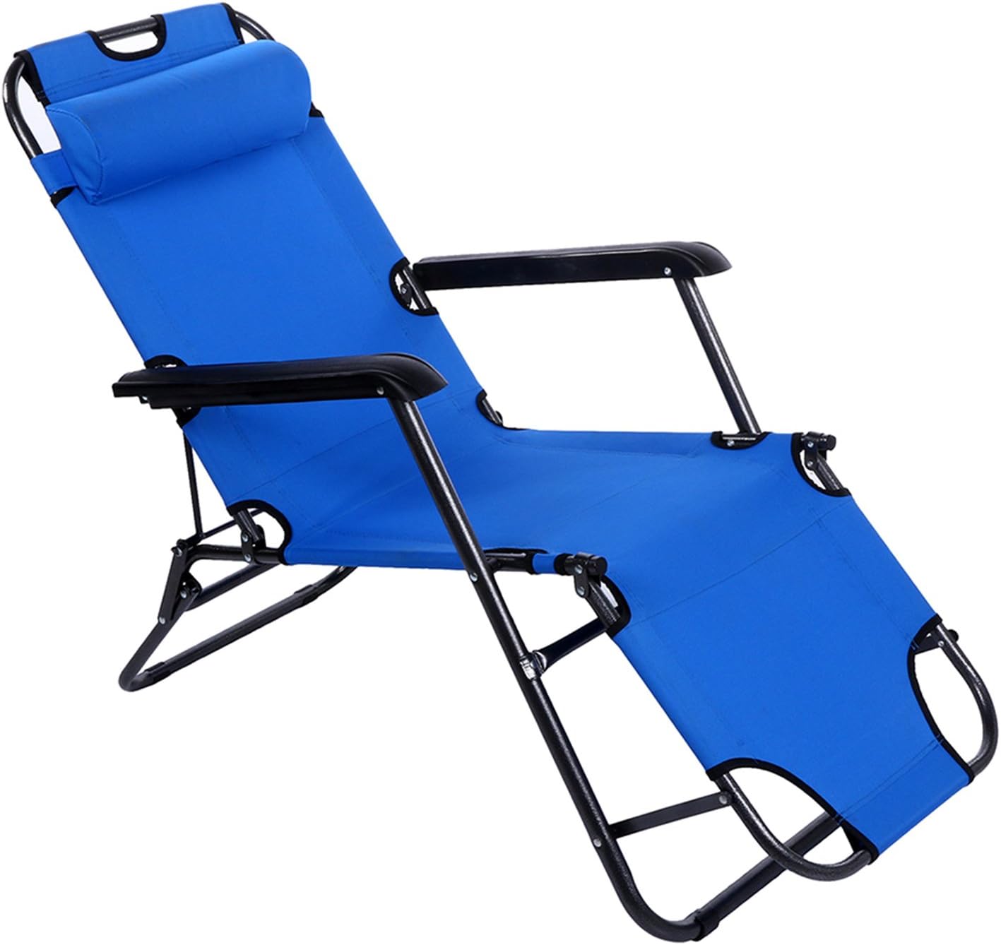Pro Beach Chair |The Comfiest Adjustable Reclining Patio/Pool/Beach Lounge Chair with Reflexology Pillow, Folding Down to 7in Wide, Ultra-strong Steel Frame and All-weather Oxford Nylon, Holds Up to 350lbs, Blue