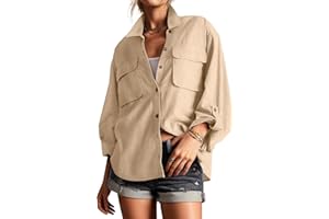 Lepunuo Womens Shacket Long Sleeve Shirt Jacket Button Down Linen Roll-up 3/4 Sleeves Shirts Blouses Tops Streetwear