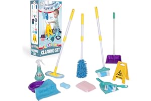 Playkidiz Kids Cleaning Set for Toddlers, Toy Broom & Mop Cleaning Accessory Set, Pretend Play Toys for Boys & Girls Ages 3+