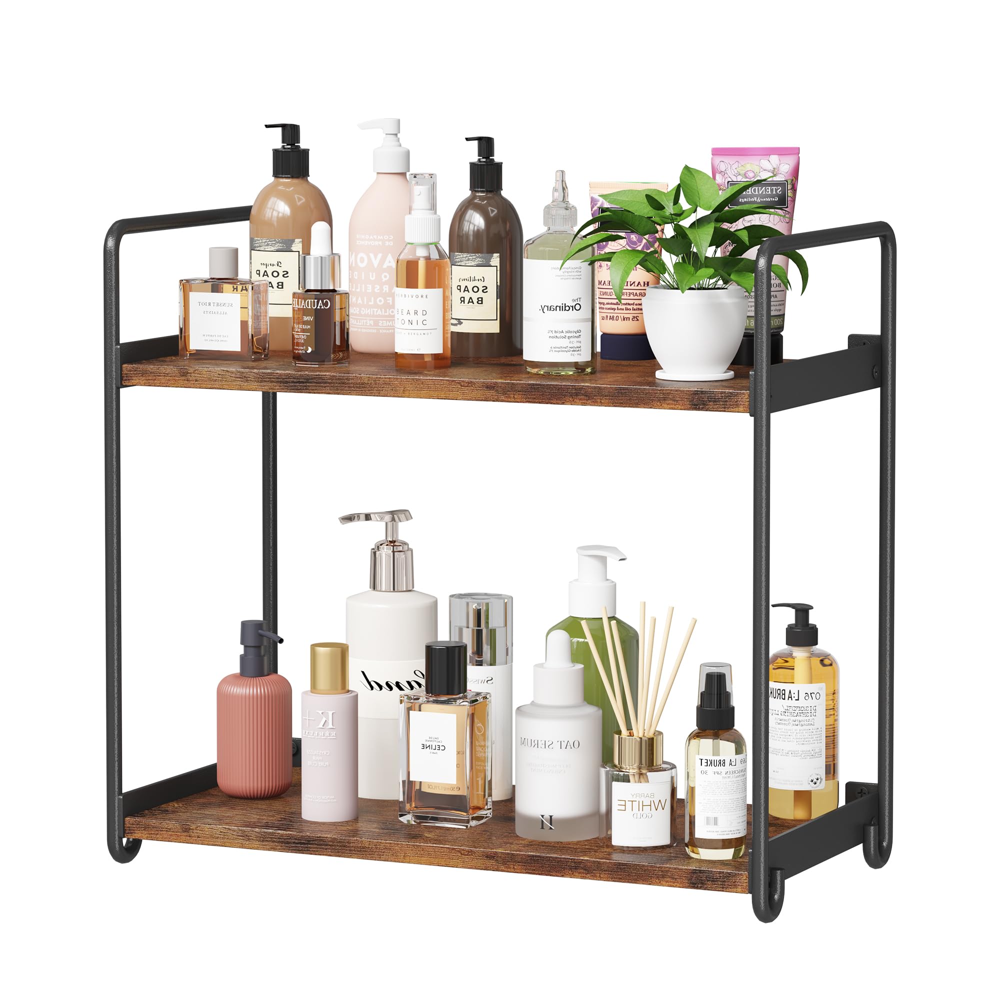 Photo 1 of Homeiju Bathroom Organizer and Storage - Countertop & Wall-Mounted Shelves, 2-Tier Makeup Organizers, Vanity Organizer, Water-Resistant Wood/Metal for Vanity, Kitchen, Bedroom?Easy Install