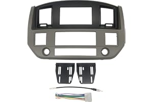 CUSTOM INSTALL PARTS Khaki and Black Aftermarket Double Din Stereo Radio Dash Kit Install Bezel + Wiring Harness/Antenna Adapter Compatible with Dodge Ram 2006 2007 2008 2009
