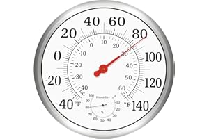 CHIVENIDO Outdoor Thermometer Large Numbers - 12Inch Outdoor Thermometers for Patio Waterproof, Wall Mounted Thermometer Hanging Thermometer Hygrometer with Stainless Steel Enclosure, No Battery Required