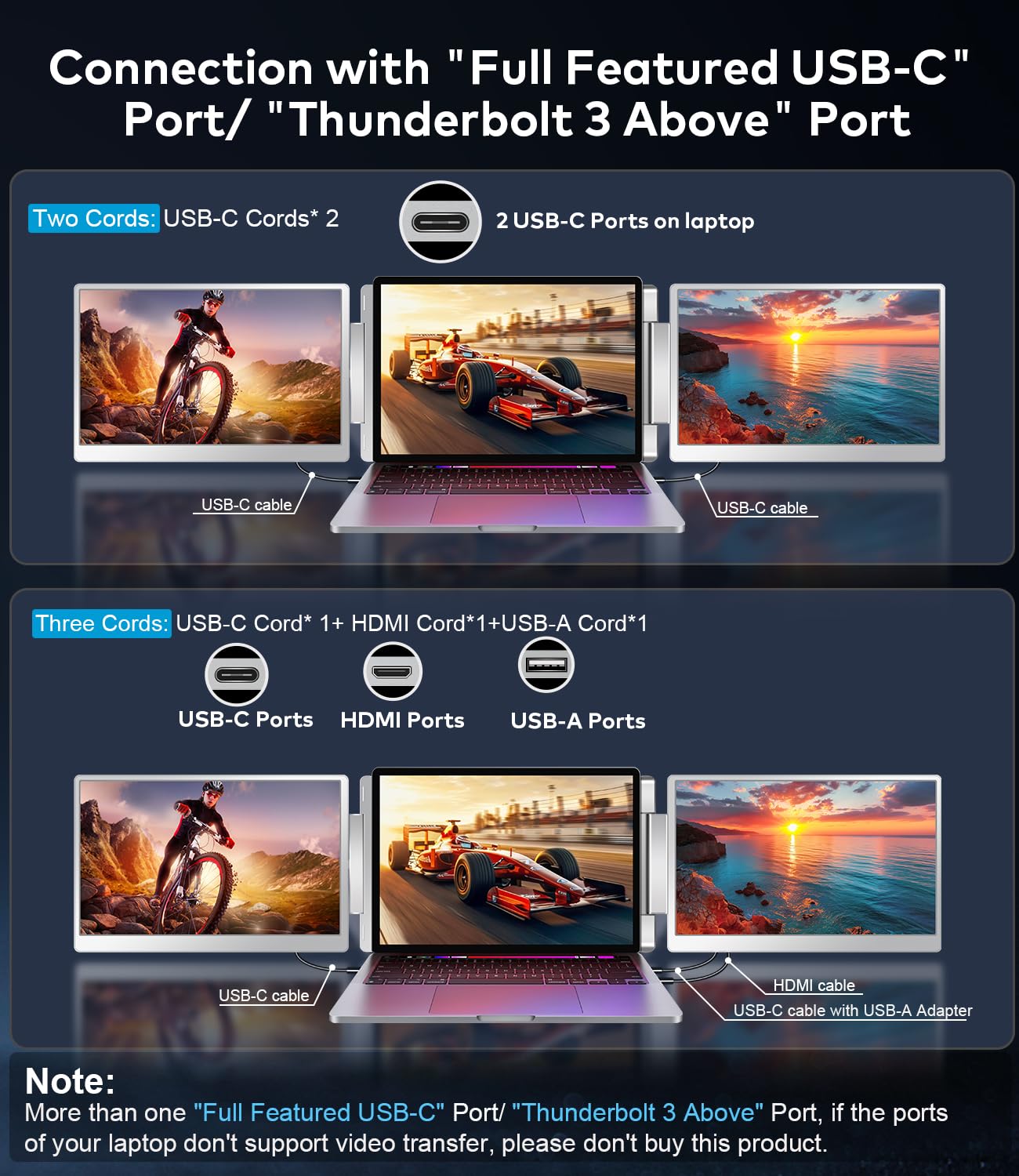 FQQ Laptop Screen Extender, 15.4-inch Portable Monitor for Laptop with Ultra-Slim FHD IPS Display, USB-C Plug and Play Extended Screen Compatible with MacOS, Windows for 15.6-17.3