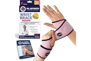 DR. ARTHRITIS Doctor Developed Wrist Brace - Wrist wrap for Carpal Tunnel Arthritis,Tendonitis, Hand Support - Ideal for Fitness, Weightlifting - Handbook included (Pink, 2 Pack)