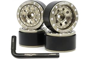 hobbysoul Adjustable Offset 1.0 Beadlock Wheels Champagne Color, Negative & Positive Heavy Rims 21g/Rim for Axial SCX24 90081 Other 1/24 RC Micro Crawler, (4-Pack)
