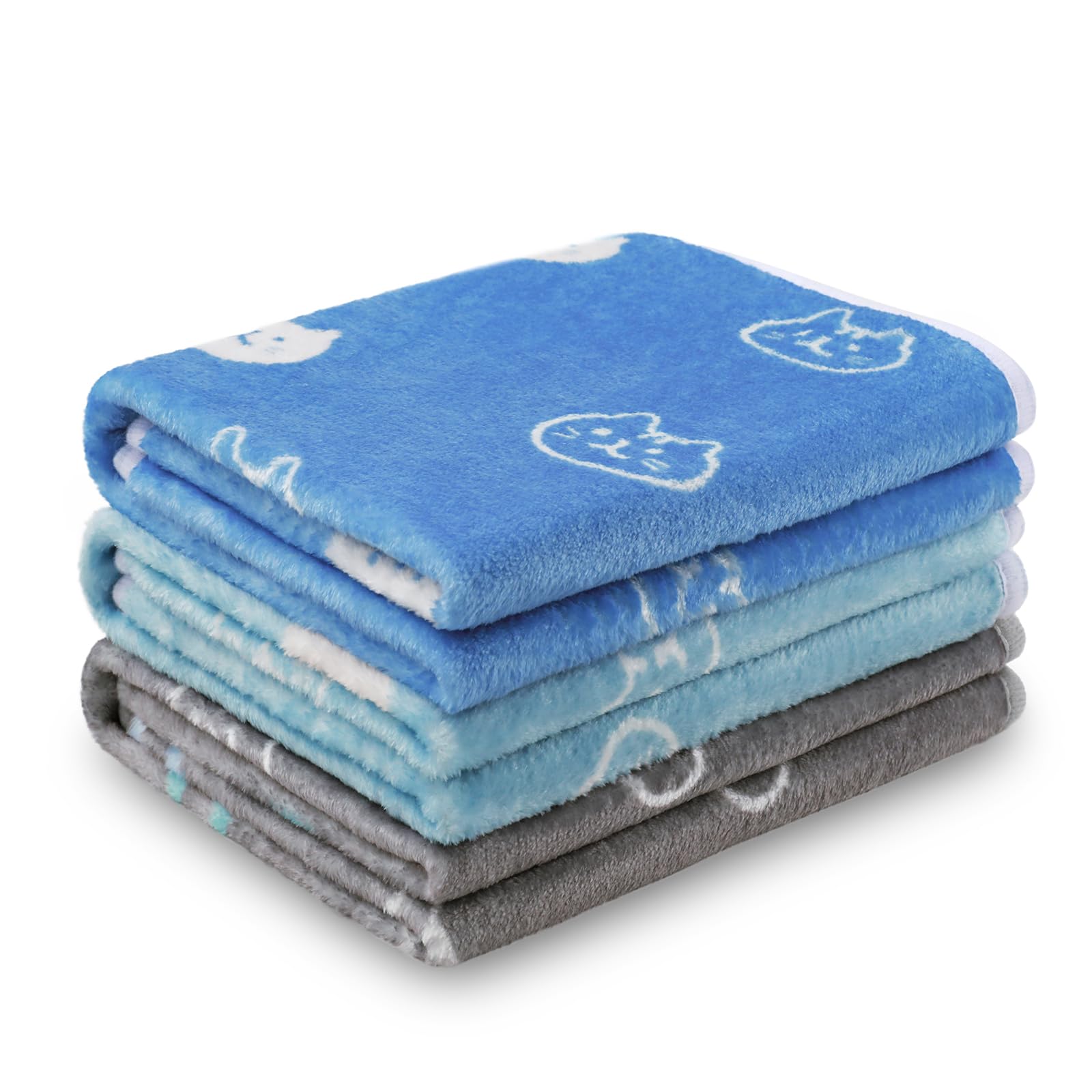 Photo 1 of 1 Pack 3 Blankets Super Soft Fluffy Premium Cute Cat Pattern Pet Blanket Flannel Throw for Dog Puppy Kitten Blue/Cyan/Grey Medium(30x20 inch)