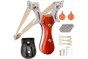RRLOM Solid Slingshot Set, Outdoor Professional Slingshot for Hunting, Stainless Steel High Velocity Catapult Sling Shot for Adults with 1 Ammo Pouch,50 Ammo Balls and 3 Rubber Bands