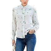 MOLISILK Silk Blouses for Women Long Sleeve Real Silk Button Down Shirt Ladies Polka Dot Floral Print Boho V Neck Casual Tops