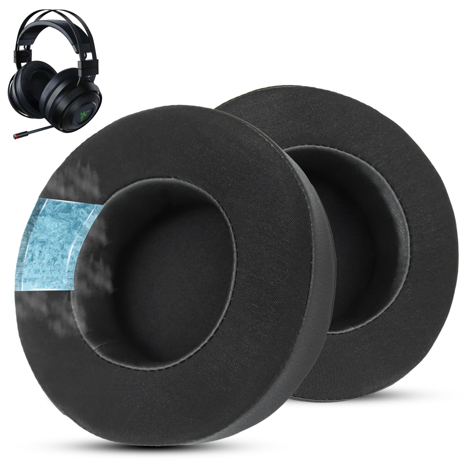 Wzsipod Cooling Gel Earpads for Razer Nari Series - Ultimate Comfort Protein Leather and Durable Clothes - Easy Installation - Memory Foam Pads - Black