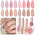AZUREBEAUTY Jelly Nail Polish Set Quick Dry Vegan Transparent Nude Pink Purple Brown 4 Colors Sheer Natural Nail Lacquer Fingernail Kit with Top Coat Nail Polish DIY Salon Home