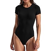 Sunvalix Women's Short Sleeve Thong Body Suits Crew Neck Basic Bodysuits T-shirt Tops