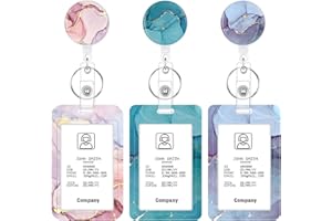 BESARME 3 Set Heavy Duty Badge Holder with Retractable Reel, Marble Retractable ID Badge Holders with Clip Name Key Card Holder Case for Teacher Nurse Doctor Student Office Gift for Coworkers