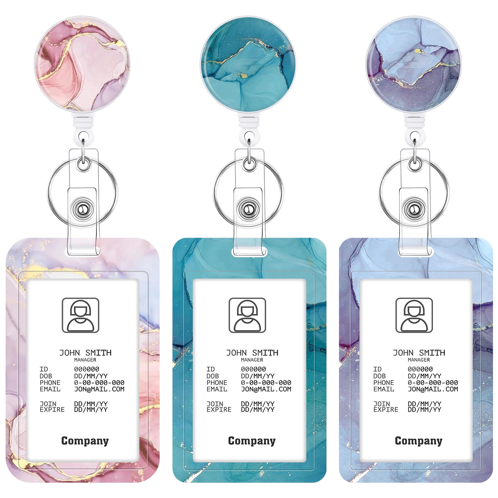 Photo 1 of 3 Set Heavy Duty Badge Holder with Retractable Reel, Marble Retractable ID Badge Holders with Clip Name Key Card Holder Case for Teacher Nurse Doctor Student Office Gift for Coworkers