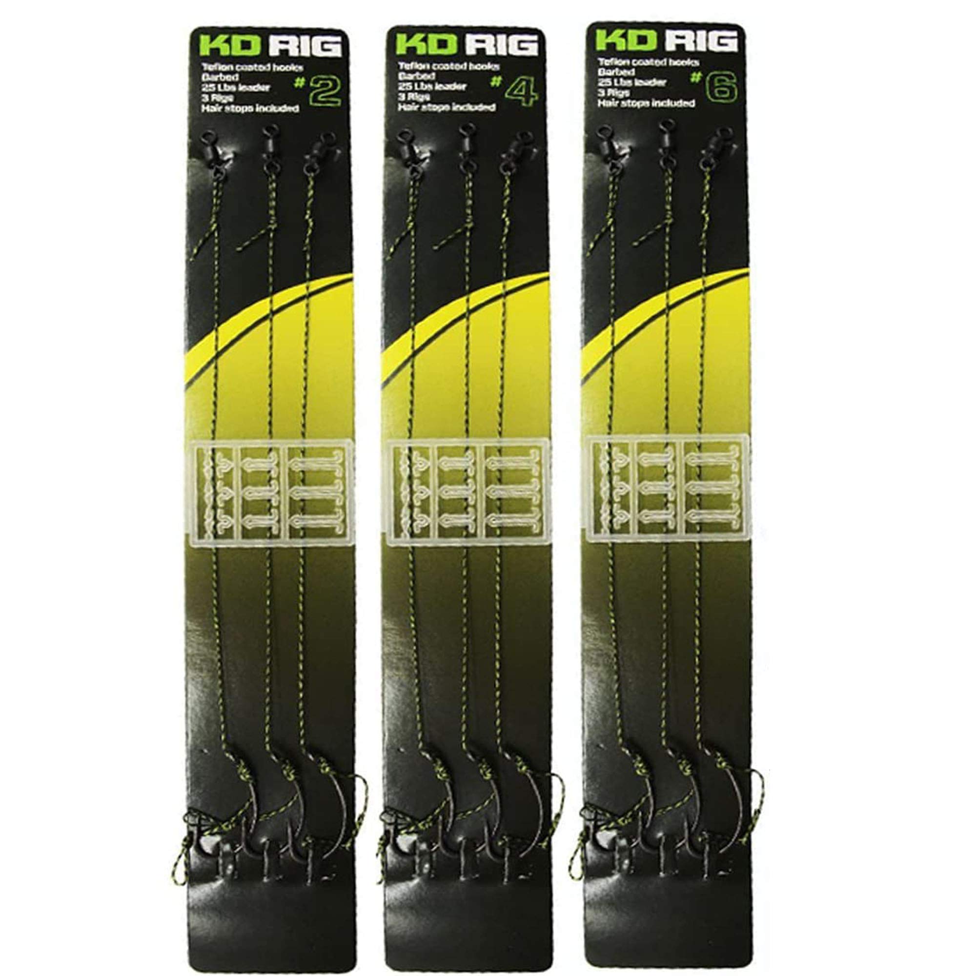 KD Carp Rigs-Camouflage Braid Line Tied With Matte Black Rolling Swivel and Barbed Telfon Coated Kurv Shank Fishing Hooks Boilie Stops,Size 2 4 6 (2#4#6#mixed-3packs)