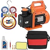 VTG VOGTEN 4.5 CFM AC Vacuum Pump and Gauge Set for R134a R12 R22 R502 | AC Vacuum Pump Kit for Mini Split/HVAC/Auto Systems,w/2 R134a Can Taps,2 R410a Adapters,Vacuum Oil,Storage Bag