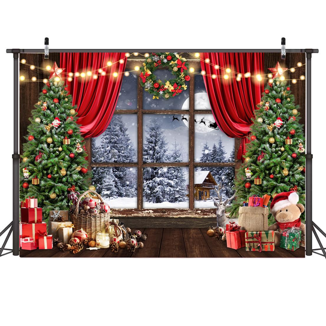 AIIKES 8x6ft Christmas Backdrop Winter Christmas Window Photography Backdrop 12-636