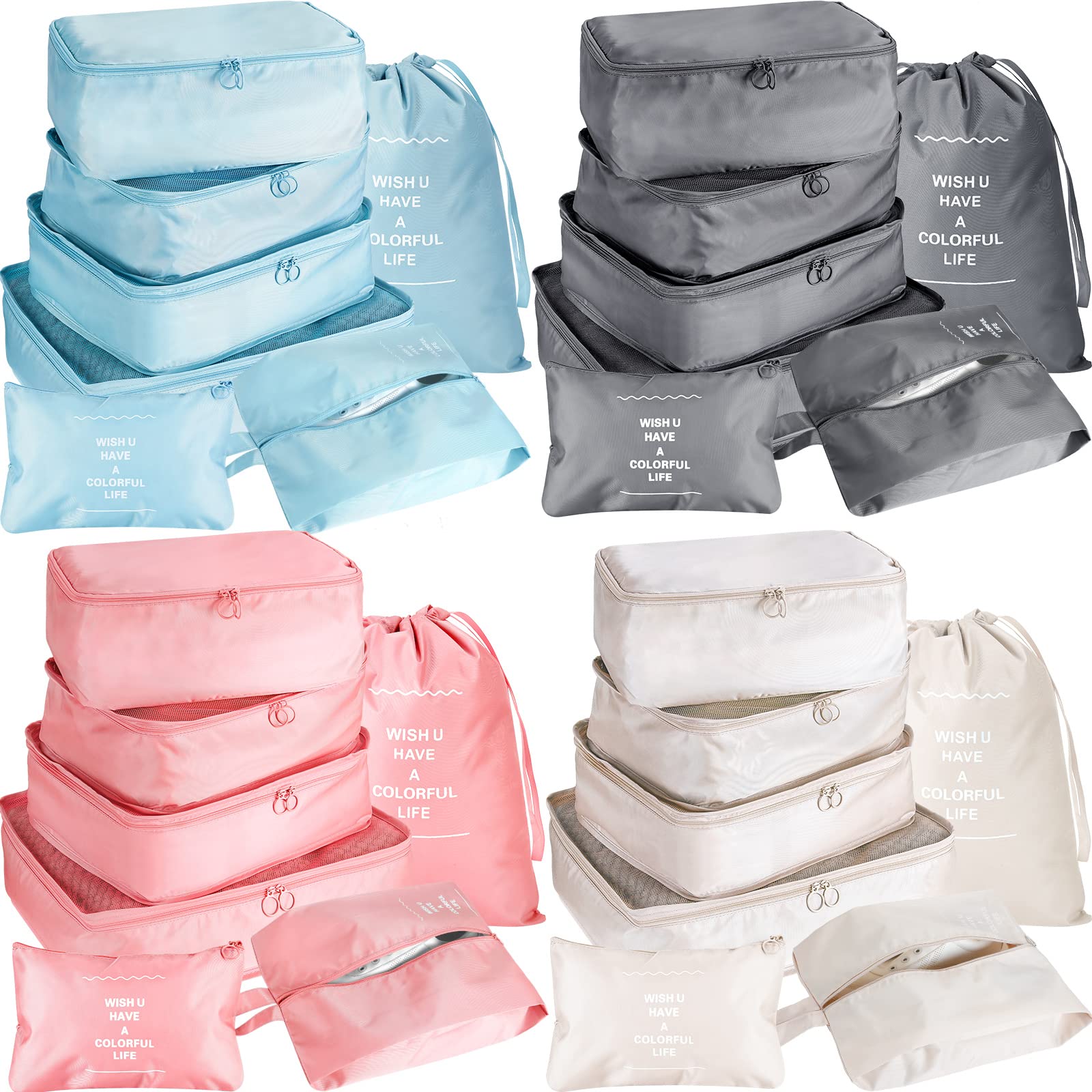 Photo 1 of 28 Pcs Packing Cubes Packing Organizers Luggage Organizer Bags Foldable Travel Luggage Cubes Suitcases Organizer Bags (Light Color)