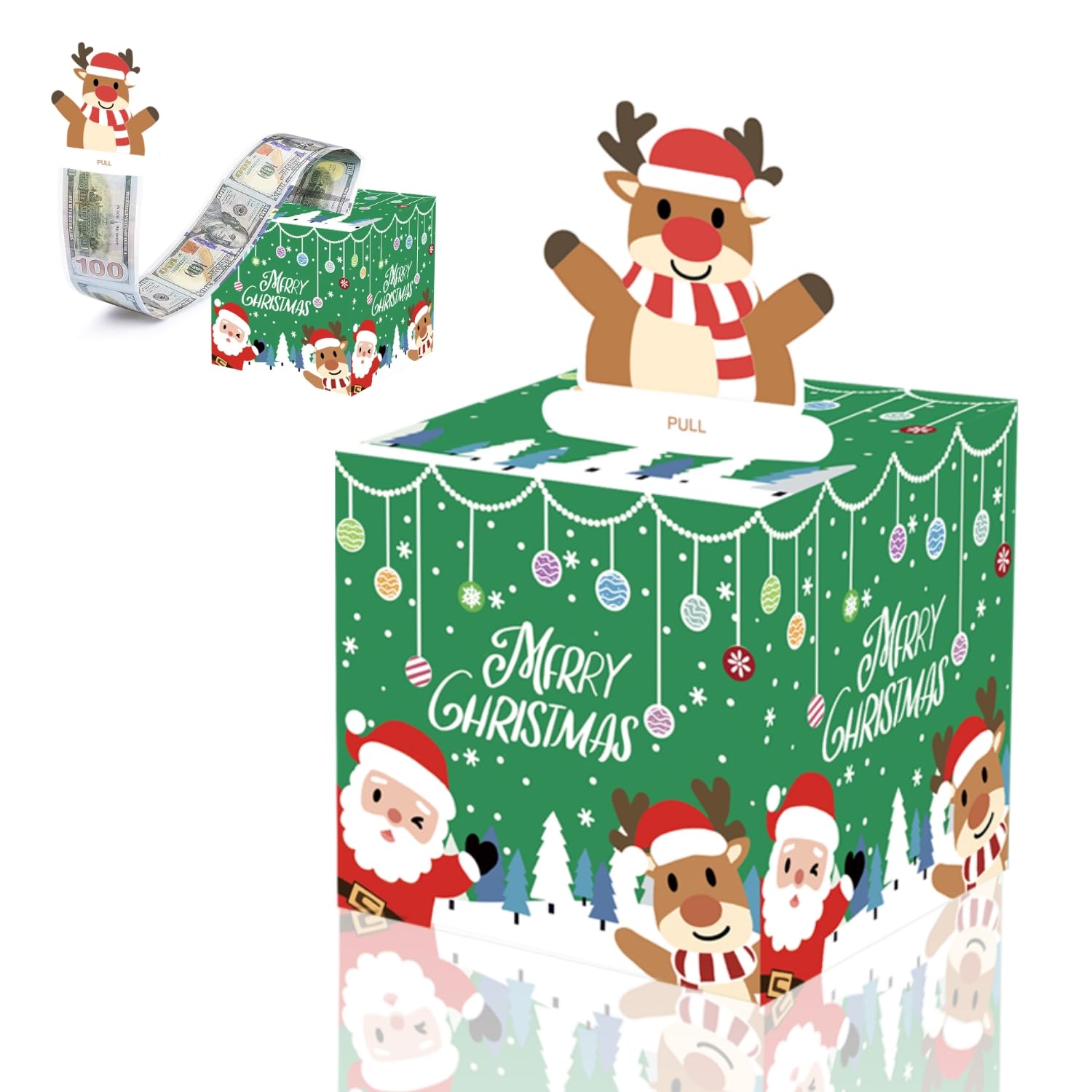 Christmas Money Box for Cash Gift,Christmas Pull Surprise Money Gift Box forKids/Adult Presents,Money Cake Pull out Cash with Xmas Card and 50P Transparent Bags,Money Pull Box for Christmas Party