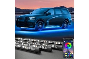 SXLOFTY 4pcs Car Neon Accent Strip Lights, App Controlled 16M Colors, Music Mode Car LED Lights, Van SUV Truck Underglow Kit, DC 12V