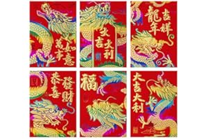 Oyydecor 6 Patterns 72 Pcs Chinese New Year Red Envelopes Year of The Dragon Red Envelopes Red Envelope Dragon 2024 Lunar New Year Envelopes for Spring Festival Small