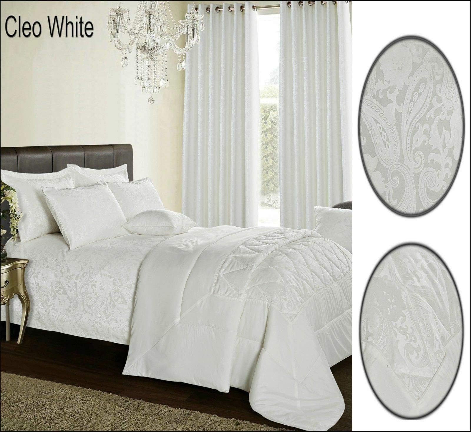 Nile Linens 3 Piece CLEO Jacqaurd Bedspread Comforter/Throw Set With Two Pillow Covers (White, Siper King)
