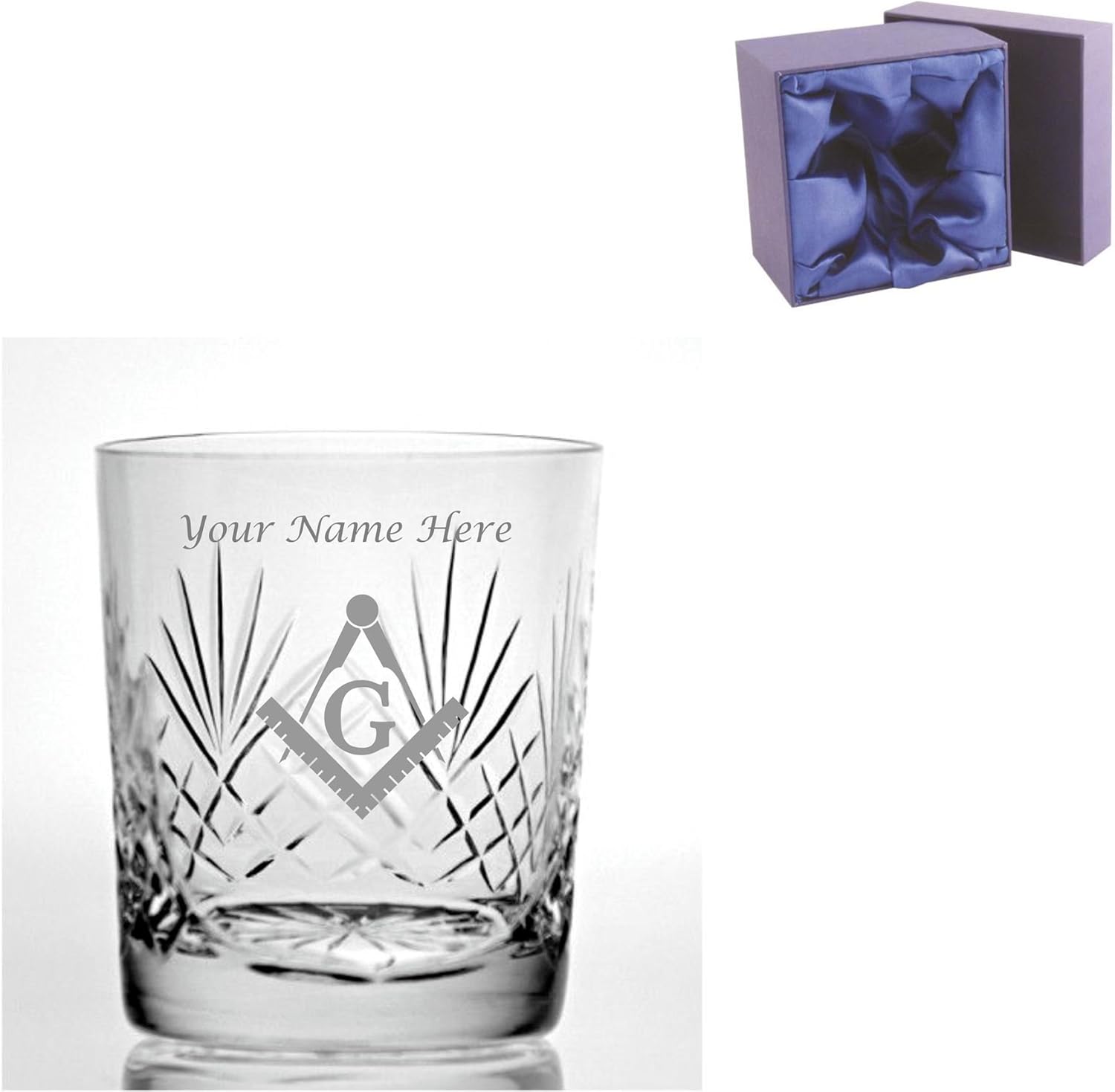 Personalised Engraved Cut Crystal 9oz Whisky Glass With Masonic Design
