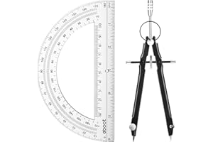 EBOOT Student Geometry Math Set, Metal Drawing Compass and 6 Inch Clear Swing Arm Protractors 180 Degree Math Protractor(Black)