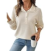 EVALESS Womens Oversized Sweatshirts Hoodies Casual V Neck Button Up Henley Collared Long Sleeve Shirts Pullover Tops Clothes