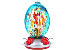 REZIPO Glass Hummingbird Feeder for Outdoors Hand Blown Glass 30 Ounces Colorful Patio Garden Hummingbird Feeder with Hooks, 