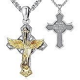 Eusense St Michael St Christopher St Benedict Saint Jude Virgin Mary Necklace Gold Plated 925 Sterling Silver Religious Jewelry for Men Women Saints Necklace Abalone shell Turquoise Obsidian