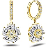Gold Heart Hoop Earrings for Women Sterling Silver Crystal Inlay Flower Earrings with CZ Heart Huggie Hoop Earrings Dainty Hypoallergenic Love Drop Dangle Jewelry Gifts for Daughter Birthday Wedding
