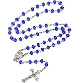 Rnivida Catholic Crystal Beads Rosary with Miraculous Medal, Cross Crucifix Rosaries Communion Rosary for Women