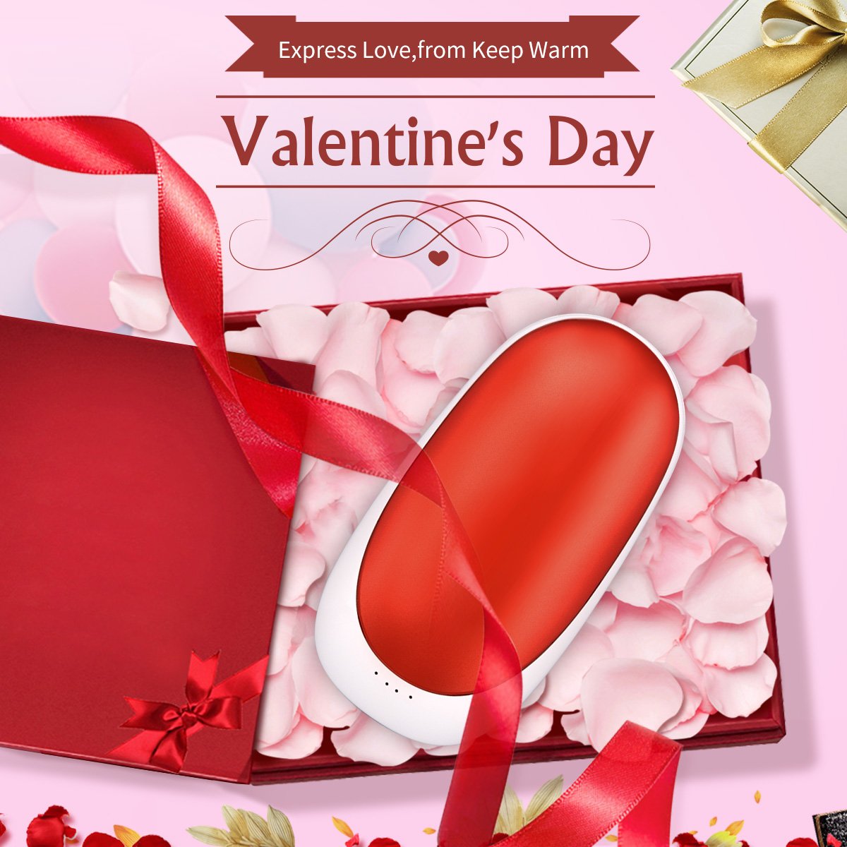 5200mAh USB Rechargeable Electric Hand Warmer,Vshow Baby Dolphin Double-Side Pocket Warmer /Emergency Phone Charger for iPhone /Samsung Galaxy - Red