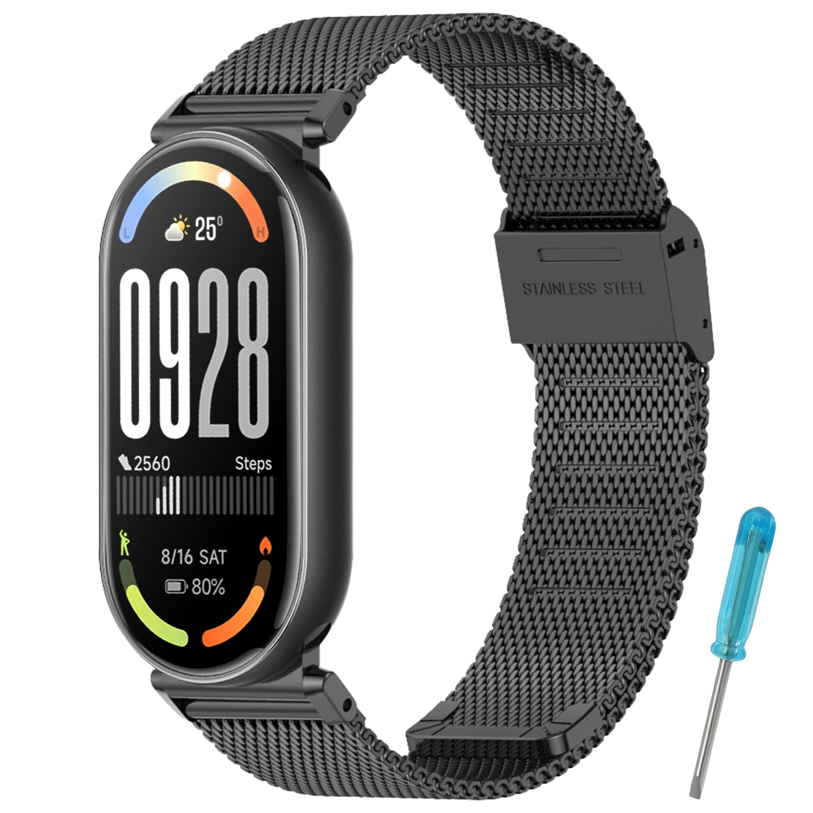 MIJOBS Strap for Xiaomi Band 6, Xiaomi Band 5, Miband 4/3 Stainless Steel Metal Straps Replacement Straps Compatible with Xiaomi Mi Band 6/5/4/3 Metal Watchband, Men's Women's Strap